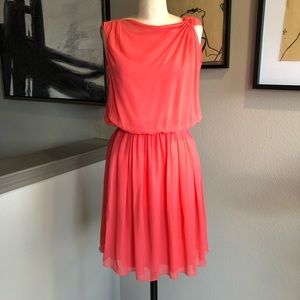 ALICE + OLIVIA coral pink silk chiffon draped dress